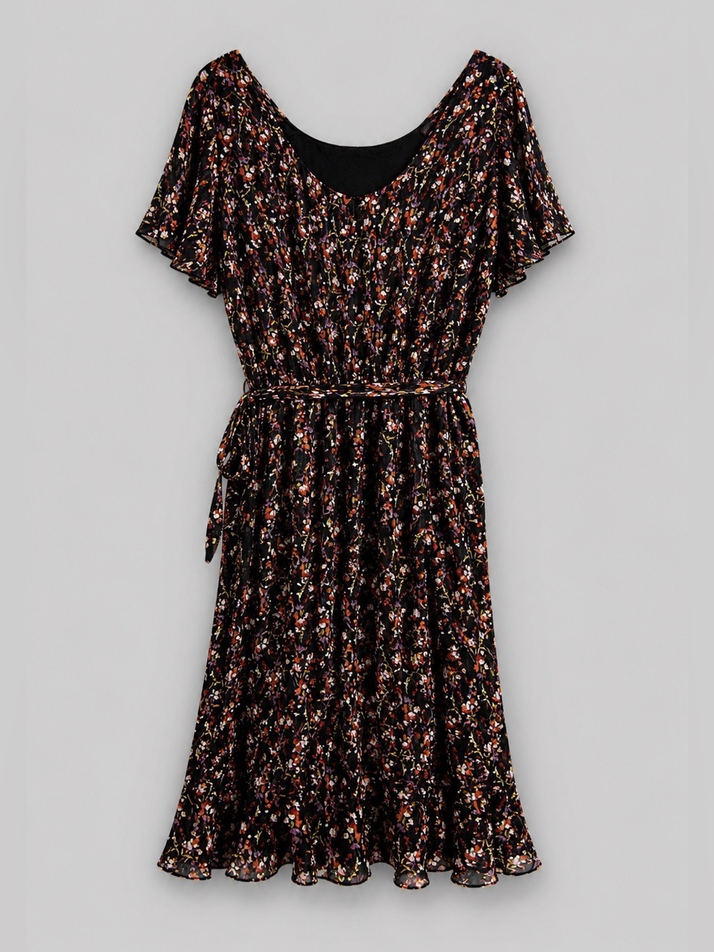 Lane Bryant Shimmer Floral Tie Waist Midi Dress Size 16 Flutter Sleeve Back Zip - Picture 4 of 7